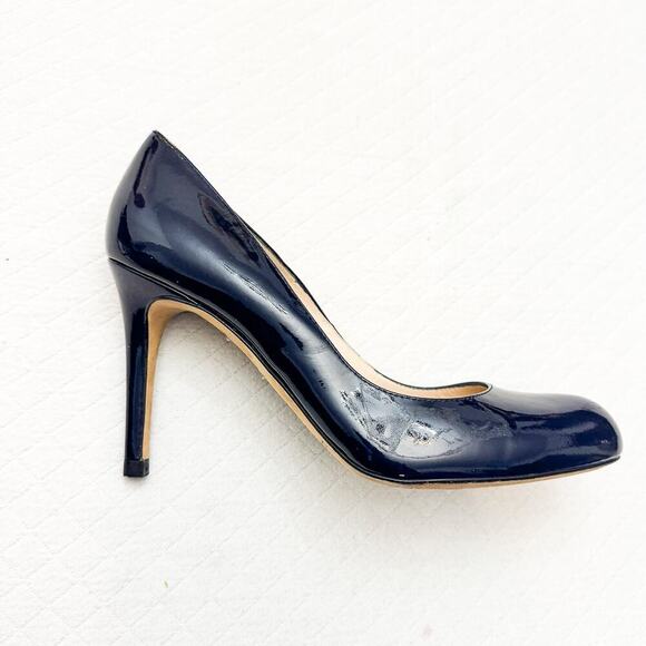 LK Bennett London Navy Blue Patent Leather Stiletto Heel Round Toe Pump Size 38 - Picture 5 of 6